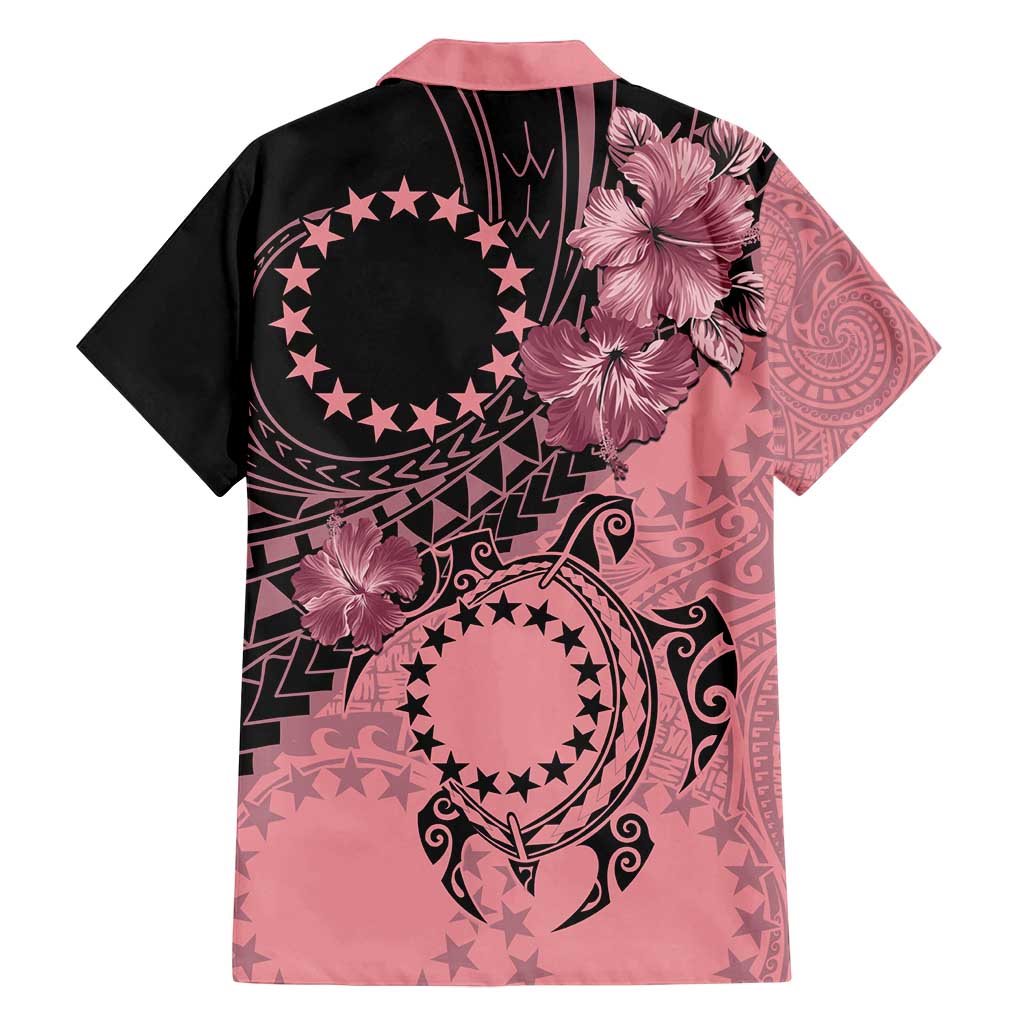 Cook Islands Turtle Family Matching Off Shoulder Short Dress and Hawaiian Shirt Stars and Hibiscus - Pink LT01 - Polynesian Pride