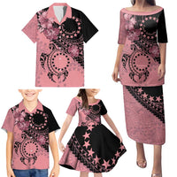 Cook Islands Turtle Family Matching Puletasi and Hawaiian Shirt Stars and Hibiscus - Pink LT01 - Polynesian Pride