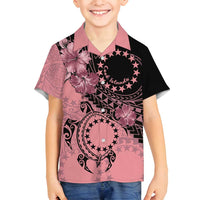 Cook Islands Turtle Family Matching Puletasi and Hawaiian Shirt Stars and Hibiscus - Pink LT01 Son's Shirt Pink - Polynesian Pride