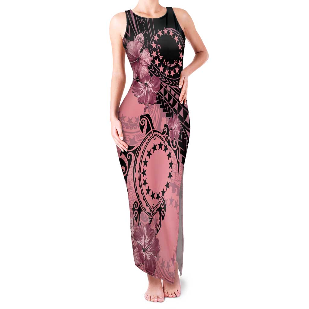 Cook Islands Turtle Family Matching Tank Maxi Dress and Hawaiian Shirt Stars and Hibiscus - Pink LT01 Mom's Dress Pink - Polynesian Pride