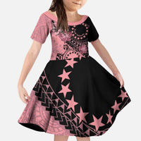 Cook Islands Turtle Kid Short Sleeve Dress Stars and Hibiscus - Pink LT01 KID Pink - Polynesian Pride