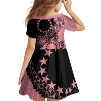 Cook Islands Turtle Kid Short Sleeve Dress Stars and Hibiscus - Pink LT01 - Polynesian Pride