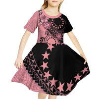 Cook Islands Turtle Kid Short Sleeve Dress Stars and Hibiscus - Pink LT01 - Polynesian Pride