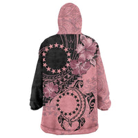 Cook Islands Turtle Wearable Blanket Hoodie Stars and Hibiscus - Pink