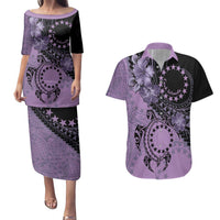 Cook Islands Turtle Couples Matching Puletasi and Hawaiian Shirt Stars and Hibiscus - Purple LT01 Purple - Polynesian Pride