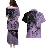 Cook Islands Turtle Couples Matching Puletasi and Hawaiian Shirt Stars and Hibiscus - Purple LT01 - Polynesian Pride