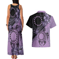Cook Islands Turtle Couples Matching Tank Maxi Dress and Hawaiian Shirt Stars and Hibiscus - Purple LT01 - Polynesian Pride