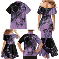 Cook Islands Turtle Family Matching Mermaid Dress and Hawaiian Shirt Stars and Hibiscus - Purple LT01 - Polynesian Pride