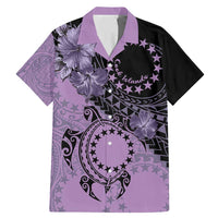 Cook Islands Turtle Family Matching Mermaid Dress and Hawaiian Shirt Stars and Hibiscus - Purple LT01 Dad's Shirt - Short Sleeve Purple - Polynesian Pride