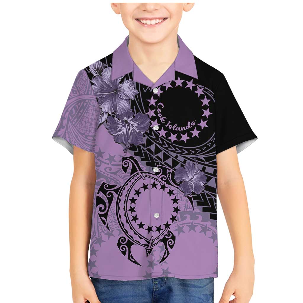 Cook Islands Turtle Family Matching Mermaid Dress and Hawaiian Shirt Stars and Hibiscus - Purple LT01 Son's Shirt Purple - Polynesian Pride