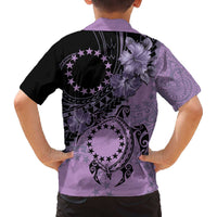 Cook Islands Turtle Family Matching Off The Shoulder Long Sleeve Dress and Hawaiian Shirt Stars and Hibiscus - Purple LT01 - Polynesian Pride