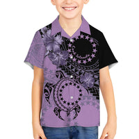 Cook Islands Turtle Family Matching Off The Shoulder Long Sleeve Dress and Hawaiian Shirt Stars and Hibiscus - Purple LT01 Son's Shirt Purple - Polynesian Pride