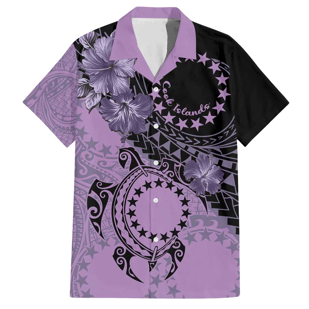 Cook Islands Turtle Family Matching Off Shoulder Maxi Dress and Hawaiian Shirt Stars and Hibiscus - Purple LT01 Dad's Shirt - Short Sleeve Purple - Polynesian Pride
