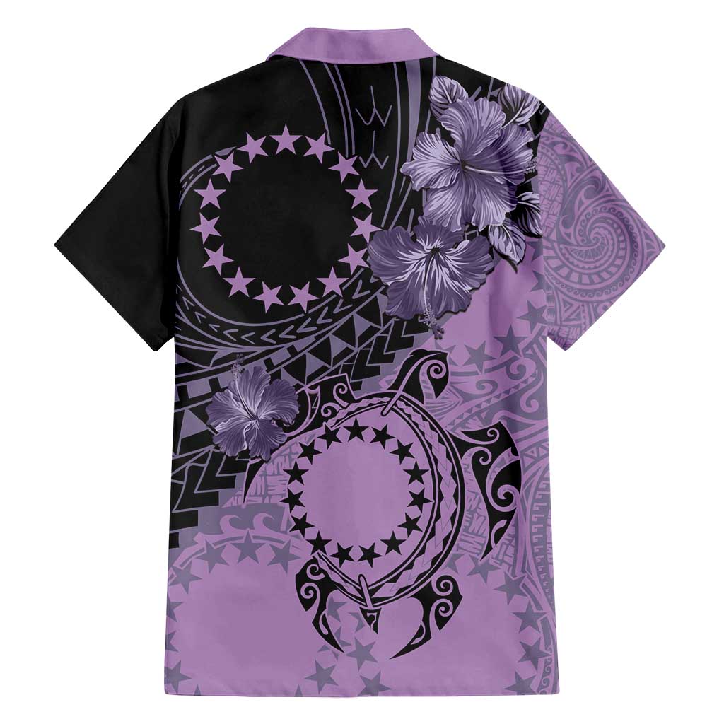 Cook Islands Turtle Family Matching Off Shoulder Short Dress and Hawaiian Shirt Stars and Hibiscus - Purple LT01 - Polynesian Pride