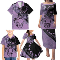 Cook Islands Turtle Family Matching Puletasi and Hawaiian Shirt Stars and Hibiscus - Purple LT01 - Polynesian Pride