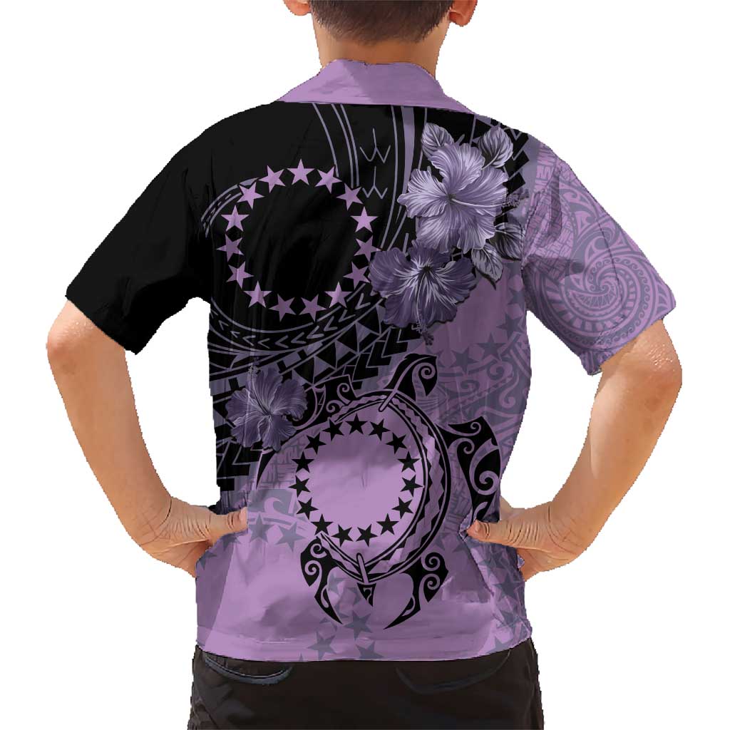 Cook Islands Turtle Family Matching Short Sleeve Bodycon Dress and Hawaiian Shirt Stars and Hibiscus - Purple LT01 - Polynesian Pride