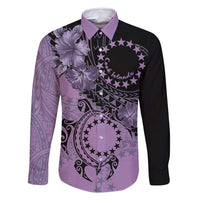 Cook Islands Turtle Family Matching Tank Maxi Dress and Hawaiian Shirt Stars and Hibiscus - Purple LT01 Dad's Shirt - Long Sleeve Purple - Polynesian Pride