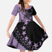 Cook Islands Turtle Kid Short Sleeve Dress Stars and Hibiscus - Purple LT01 KID Purple - Polynesian Pride