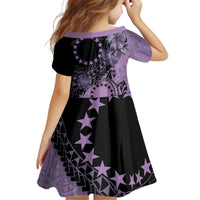 Cook Islands Turtle Kid Short Sleeve Dress Stars and Hibiscus - Purple LT01 - Polynesian Pride
