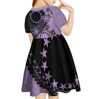 Cook Islands Turtle Kid Short Sleeve Dress Stars and Hibiscus - Purple LT01 - Polynesian Pride