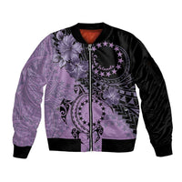 Cook Islands Turtle Sleeve Zip Bomber Jacket Stars and Hibiscus - Purple LT01 Unisex Purple - Polynesian Pride