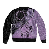 Cook Islands Turtle Sleeve Zip Bomber Jacket Stars and Hibiscus - Purple LT01 - Polynesian Pride