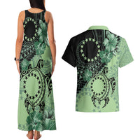 Cook Islands Turtle Couples Matching Tank Maxi Dress and Hawaiian Shirt Stars and Hibiscus - Green LT01 - Polynesian Pride