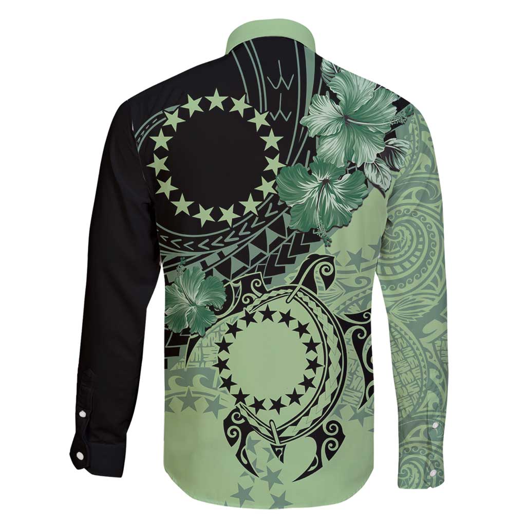 Cook Islands Turtle Family Matching Off Shoulder Maxi Dress and Hawaiian Shirt Stars and Hibiscus - Green LT01 - Polynesian Pride