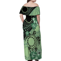 Cook Islands Turtle Family Matching Off Shoulder Maxi Dress and Hawaiian Shirt Stars and Hibiscus - Green LT01 - Polynesian Pride