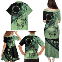 Cook Islands Turtle Family Matching Puletasi and Hawaiian Shirt Stars and Hibiscus - Green LT01 - Polynesian Pride