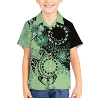 Cook Islands Turtle Family Matching Short Sleeve Bodycon Dress and Hawaiian Shirt Stars and Hibiscus - Green LT01 Son's Shirt Green - Polynesian Pride