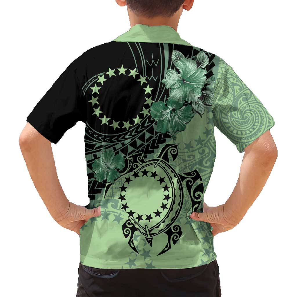 Cook Islands Turtle Family Matching Tank Maxi Dress and Hawaiian Shirt Stars and Hibiscus - Green LT01 - Polynesian Pride
