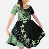 Cook Islands Turtle Family Matching Tank Maxi Dress and Hawaiian Shirt Stars and Hibiscus - Green LT01 Daughter's Dress Green - Polynesian Pride