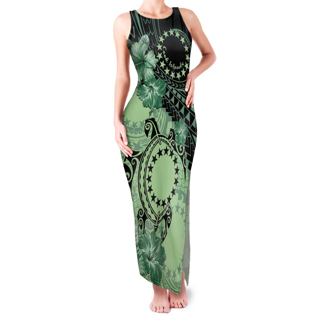 Cook Islands Turtle Family Matching Tank Maxi Dress and Hawaiian Shirt Stars and Hibiscus - Green LT01 Mom's Dress Green - Polynesian Pride