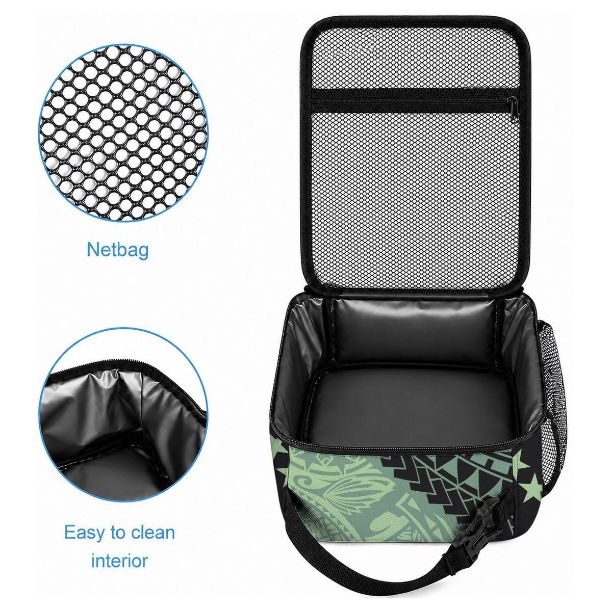 Cook Islands Turtle Lunch Bag Stars and Hibiscus - Green LT01 - Polynesian Pride