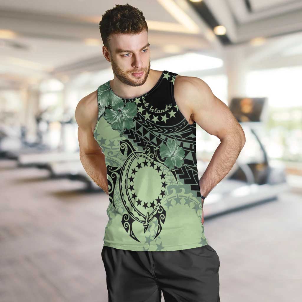 Cook Islands Turtle Men Tank Top Stars and Hibiscus - Green LT01 Green - Polynesian Pride