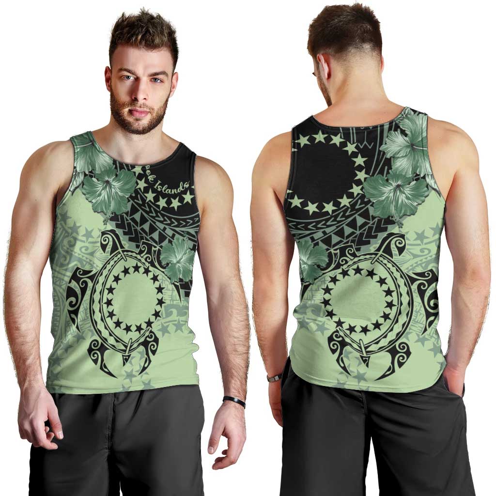 Cook Islands Turtle Men Tank Top Stars and Hibiscus - Green LT01 - Polynesian Pride