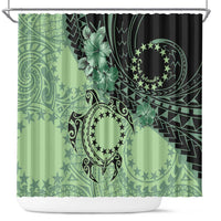 Cook Islands Turtle Shower Curtain Stars and Hibiscus - Green LT01 Green - Polynesian Pride