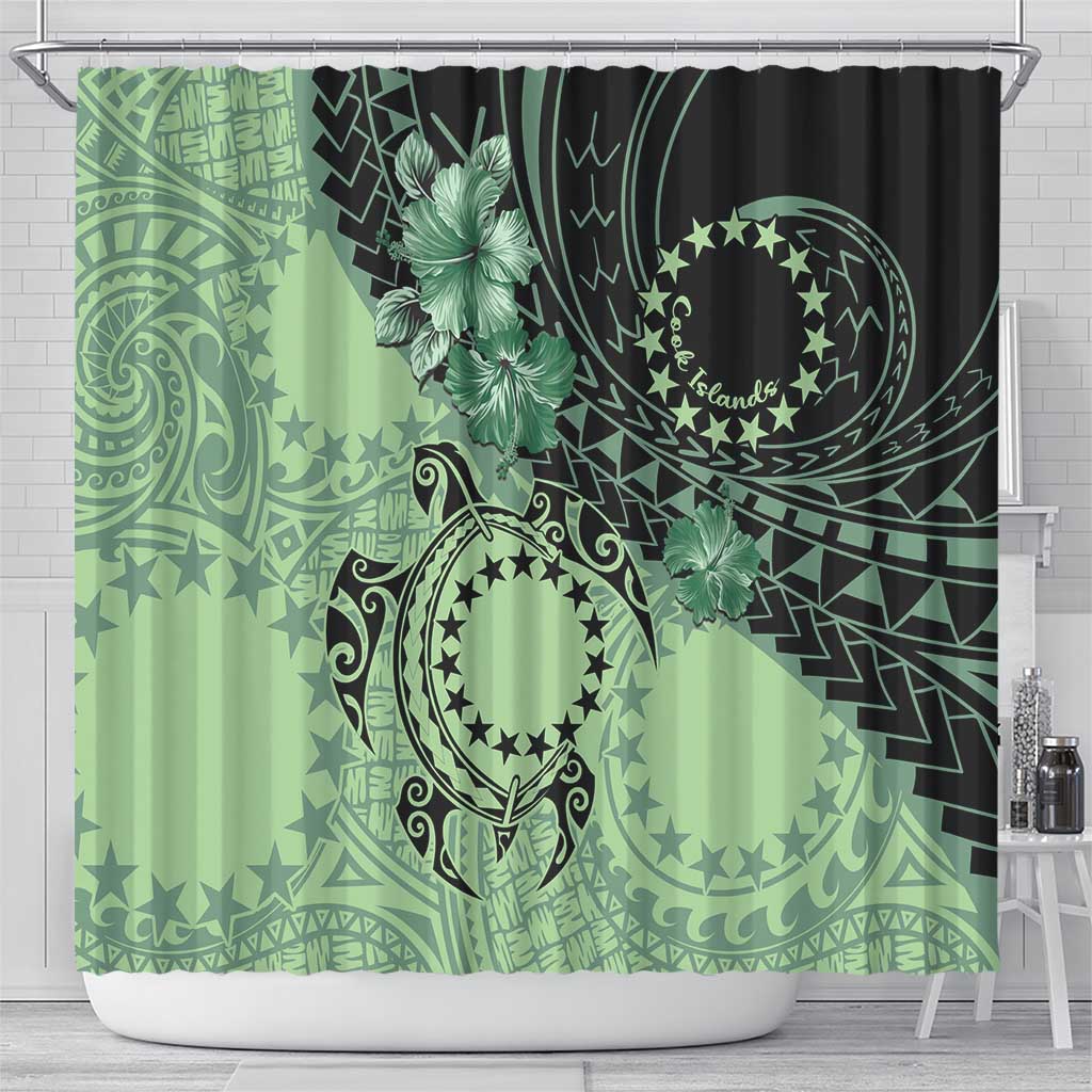 Cook Islands Turtle Shower Curtain Stars and Hibiscus - Green LT01 - Polynesian Pride