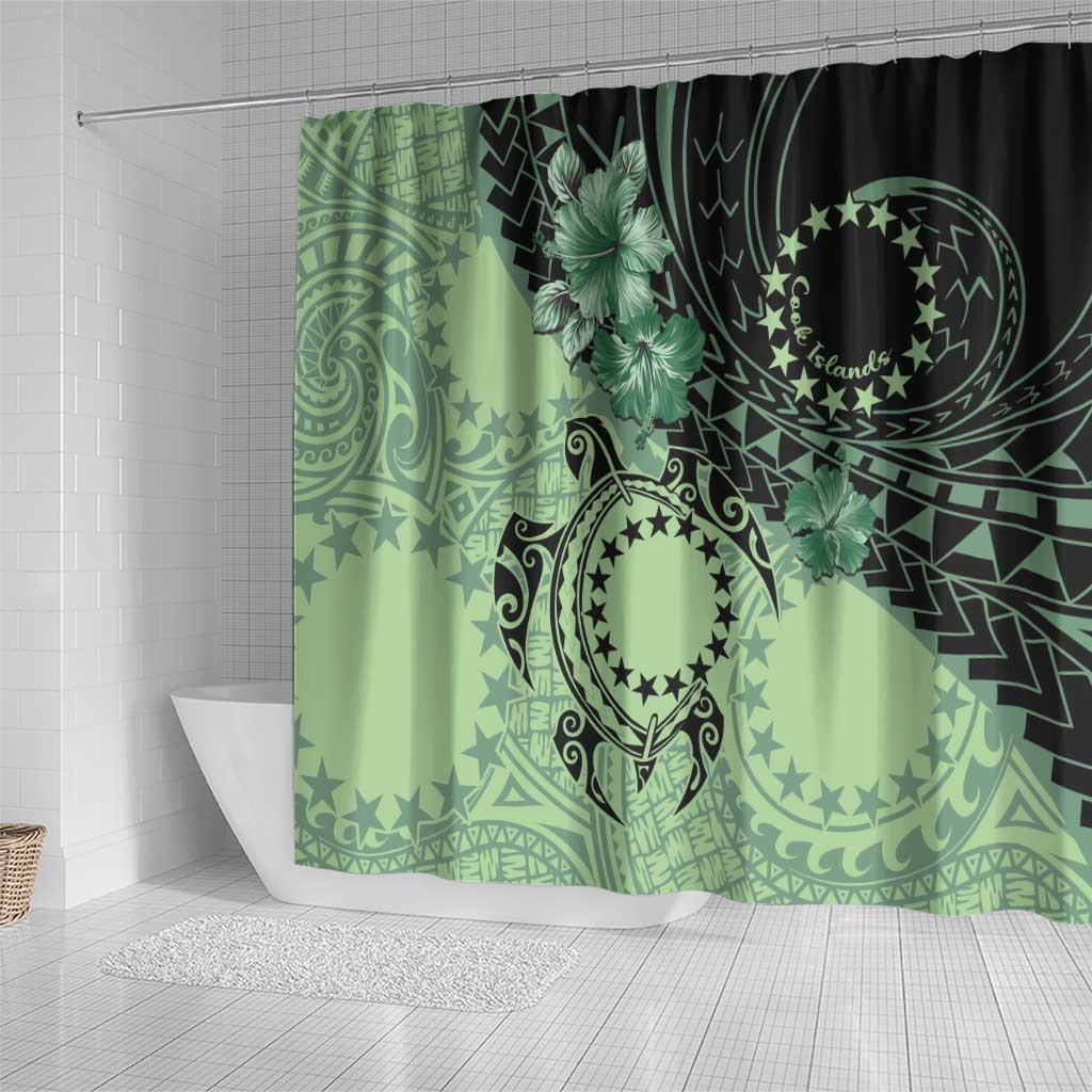 Cook Islands Turtle Shower Curtain Stars and Hibiscus - Green LT01 - Polynesian Pride
