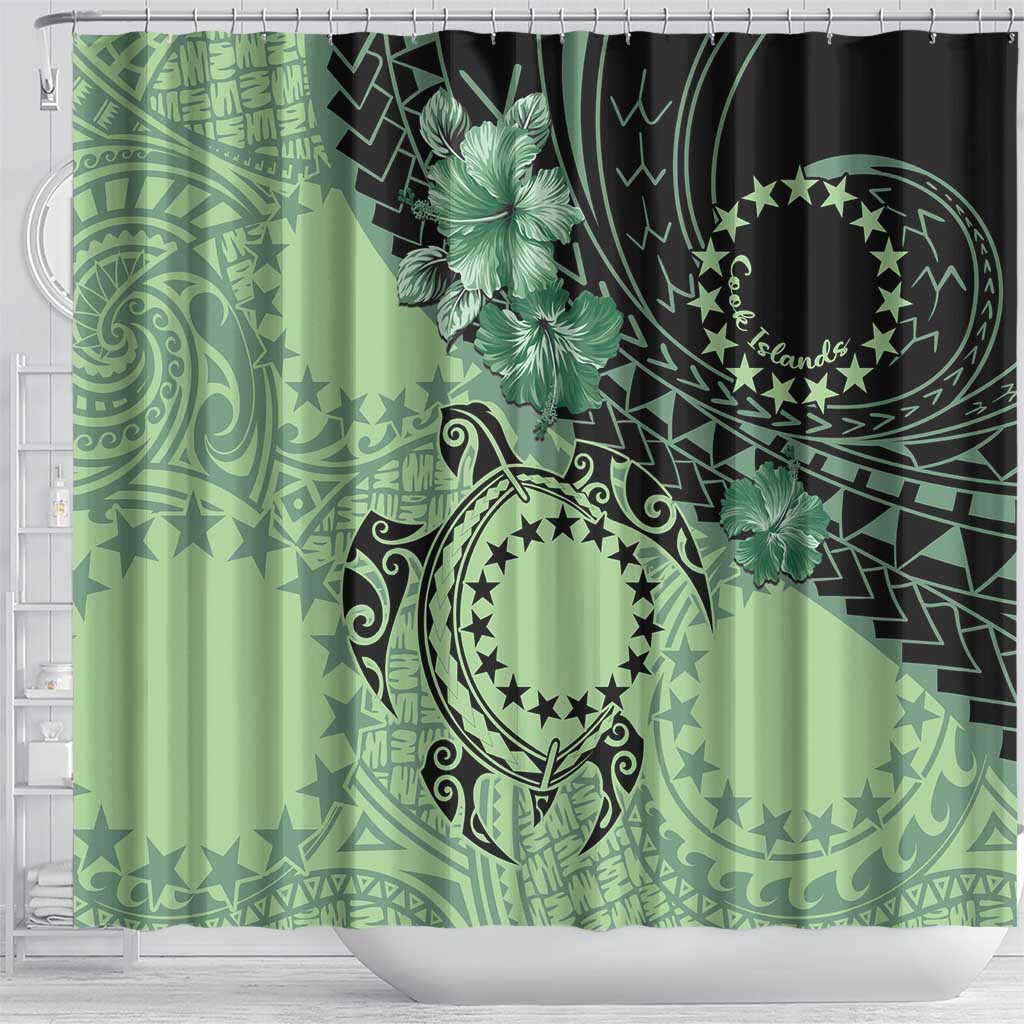 Cook Islands Turtle Shower Curtain Stars and Hibiscus - Green LT01 - Polynesian Pride