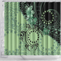 Cook Islands Turtle Shower Curtain Stars and Hibiscus - Green LT01 - Polynesian Pride
