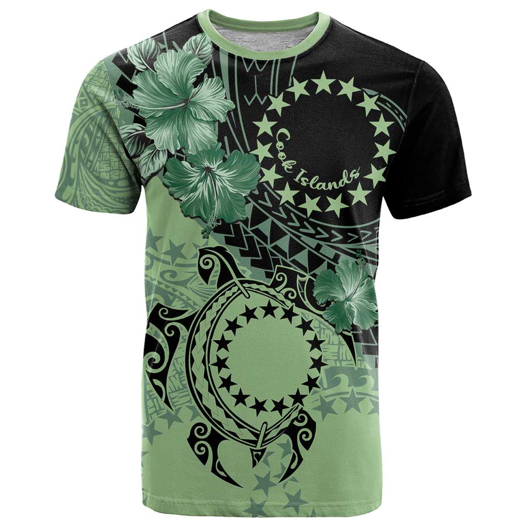 Cook Islands Turtle T Shirt Stars and Hibiscus - Green LT01 Green - Polynesian Pride