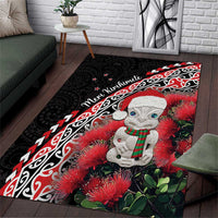 New Zealand Christmas Meri Kirihimete Area Rug Santa Hei Tiki Pohutukawa LT01 Black - Polynesian Pride