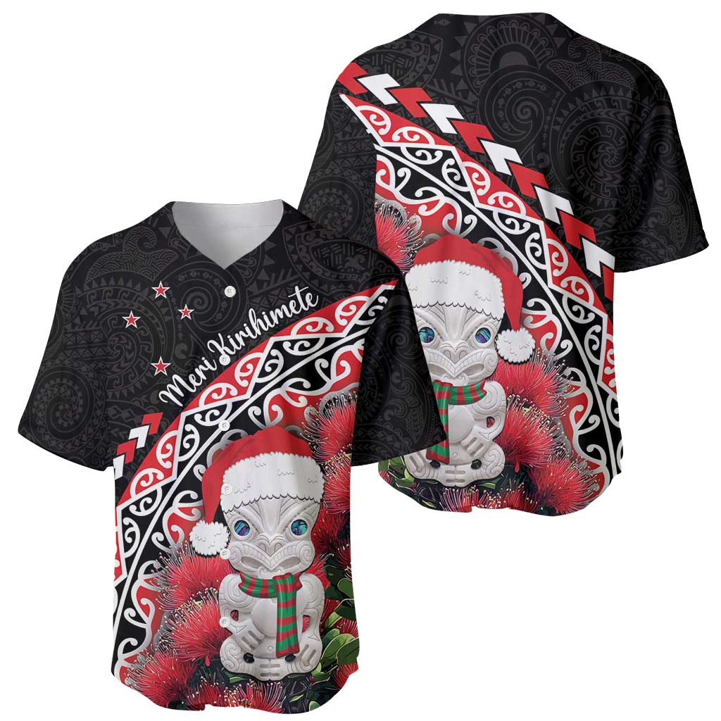 New Zealand Christmas Meri Kirihimete Baseball Jersey Santa Hei Tiki Pohutukawa LT01 - Polynesian Pride