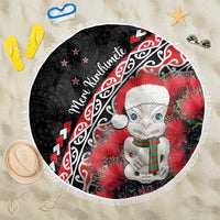 New Zealand Christmas Meri Kirihimete Beach Blanket Santa Hei Tiki Pohutukawa LT01 One Size 150cm Black - Polynesian Pride