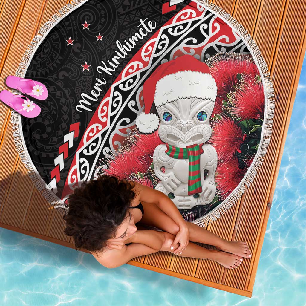 New Zealand Christmas Meri Kirihimete Beach Blanket Santa Hei Tiki Pohutukawa LT01 - Polynesian Pride