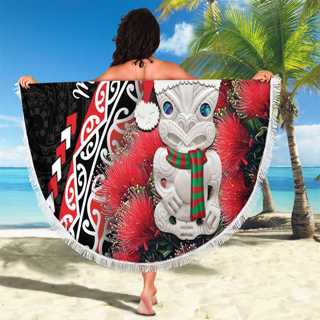 New Zealand Christmas Meri Kirihimete Beach Blanket Santa Hei Tiki Pohutukawa LT01 - Polynesian Pride
