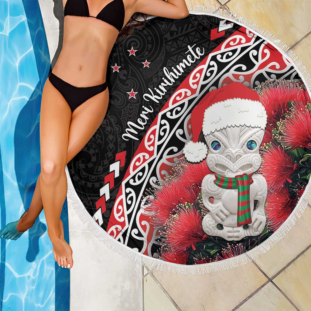 New Zealand Christmas Meri Kirihimete Beach Blanket Santa Hei Tiki Pohutukawa LT01 - Polynesian Pride