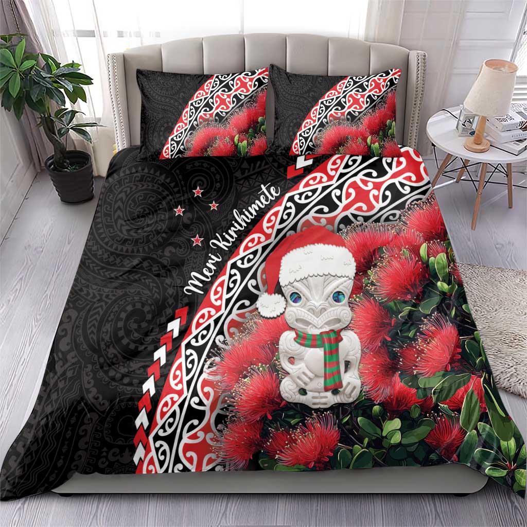 New Zealand Christmas Meri Kirihimete Bedding Set Santa Hei Tiki Pohutukawa LT01 - Polynesian Pride